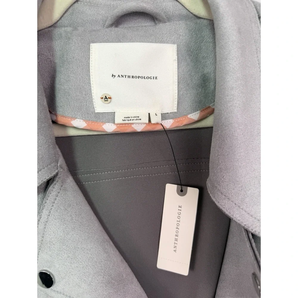 Anthropologie Womens‎ L Gray Faux Suede Moto Jacket Open Front NWT $150